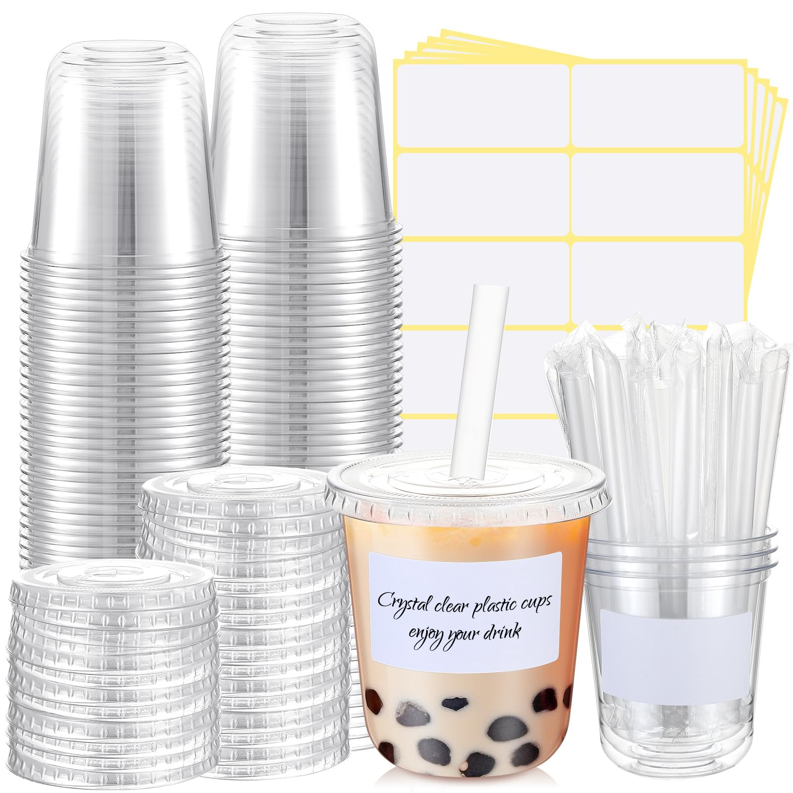 Ziliny 50 Sets Crystal Clear Plastic Cups with Lids, Straws and Stickers, Disposable Iced Coffee ... | Amazon (US)