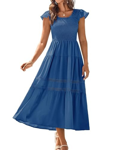 Beach Dresses for Women 2025 Vacation Beach Vacation Outfits for Women Summer Dresses for Women 2025 Midi Long Dresses Blue Size XL | Amazon (US)