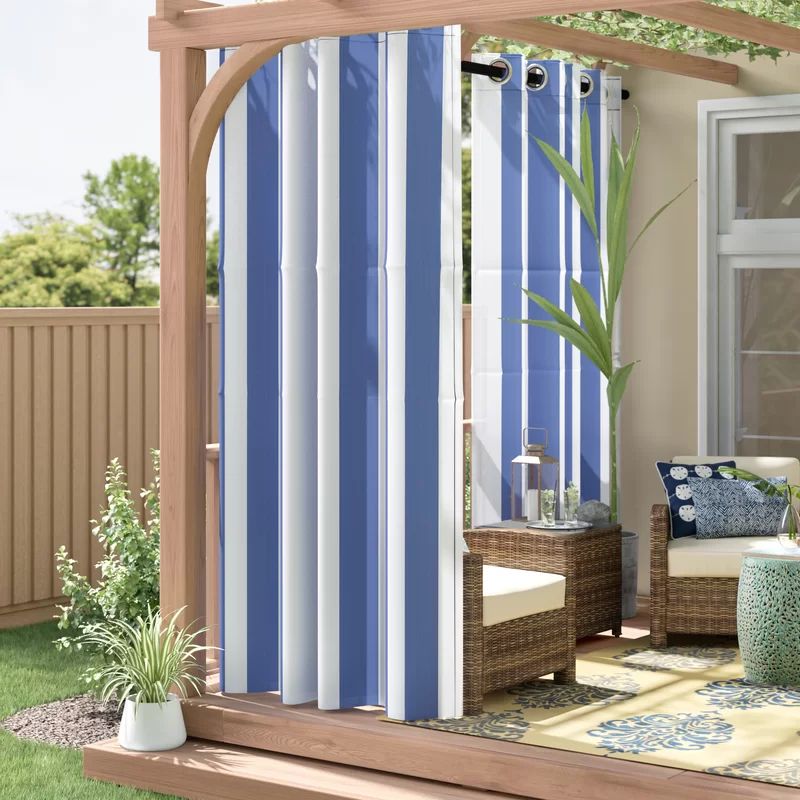Esmont Striped Semi-Sheer Outdoor Grommet Single Curtain Panel | Wayfair North America