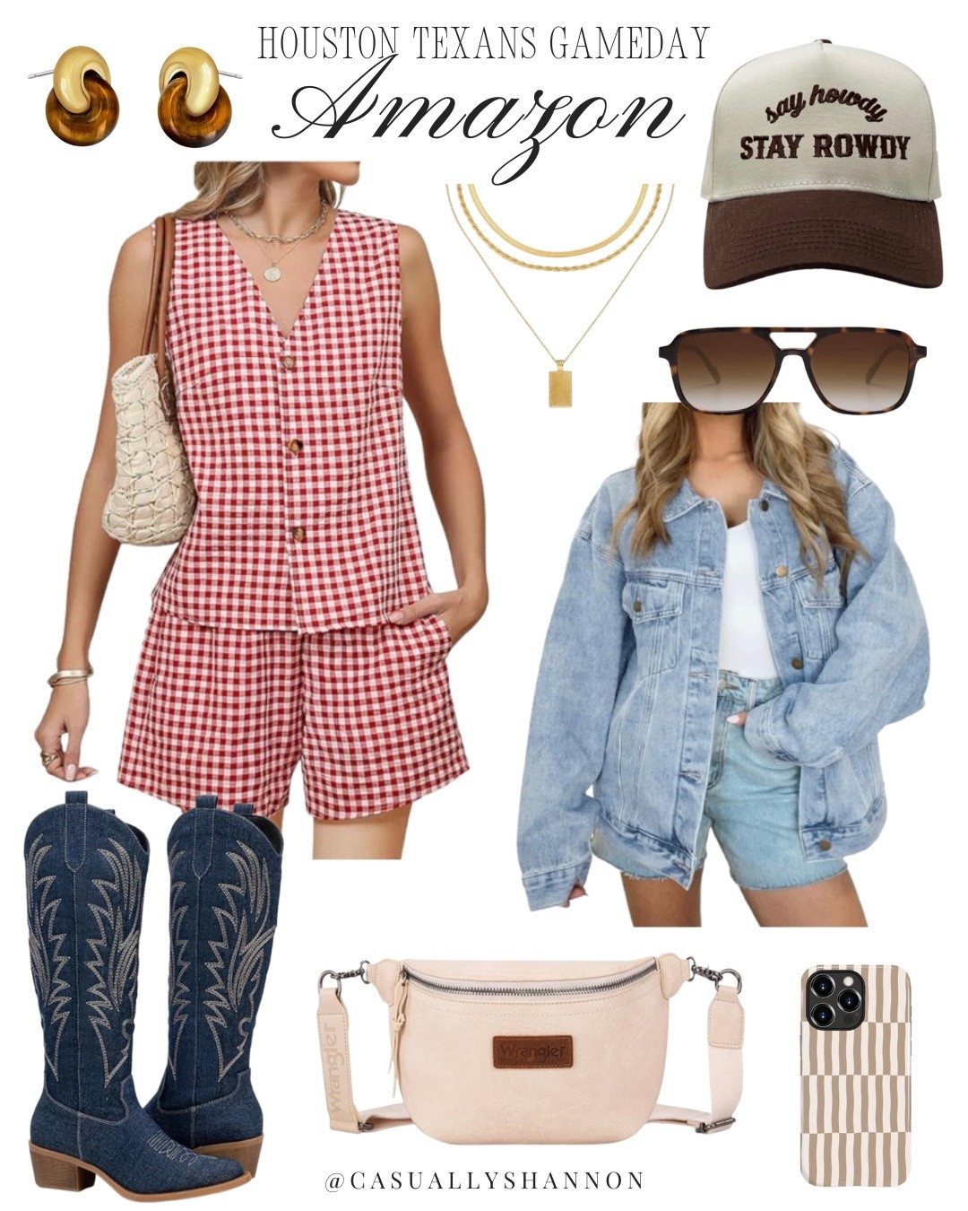Going down the whole list of NFL teams to bring you cute and trendy game days outfits for each one! And now a moment for the Houston Texans ❤️ 

football tailgating | tailgating outfit | amazon fashion | romper one piece | women’s cowgirl boots | crossbody purse | sunglasses | amazon jewelry | purse scarf | trucker hat | Nashville outfit |country concert outfit | jean jacket | casual outfit style | cute and comfy | trucker hat | womens outfit set | womens fall shoes | #LTKautumn #LTKAmazonFashion #LTKGameDay #LTKAmazon #LTKFashion

#LTKFindsUnder50 #LTKStyleTip #LTKParties