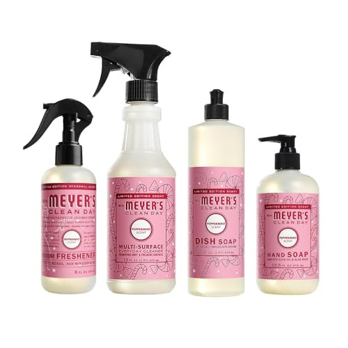MRS. MEYER'S CLEAN DAY 4 Pack Variety Pack, Liquid Hand Soap 12.5 FL OZ, Dish Soap 16 FL OZ, Multi-Surface Cleaner 16 FL OZ, Room Freshener 8 FL OZ, 1 CT (Peppermint) | Amazon (US)