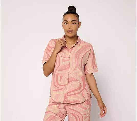 Peace Love World Boheme Linen Button Up Polo Top - QVC.com | QVC