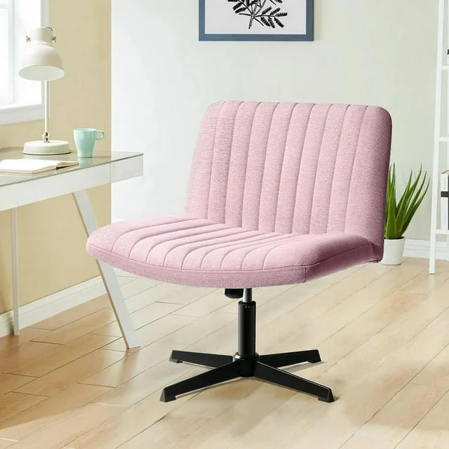 Waleaf Armless Office Desk Chair No Wheels,Fabric Padded Modern Swivel Vanity Chair,Height Adjust... | Walmart (US)
