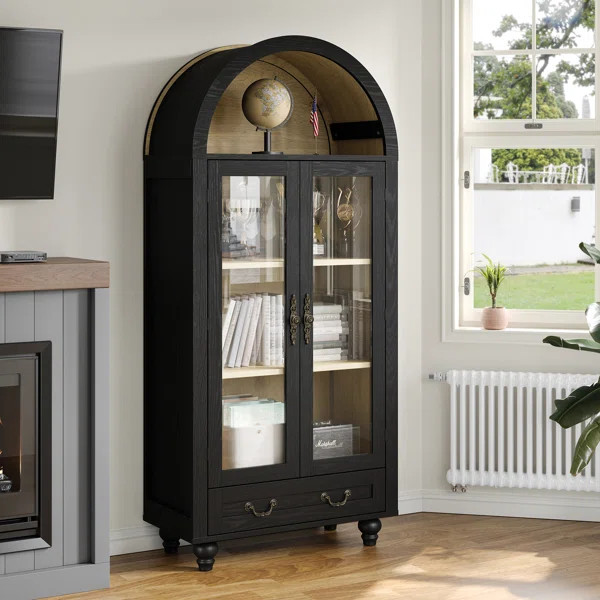 Amandra 71"Storage Bookcase,Arched Cabinet with Glass Doors and Drawer | Wayfair North America