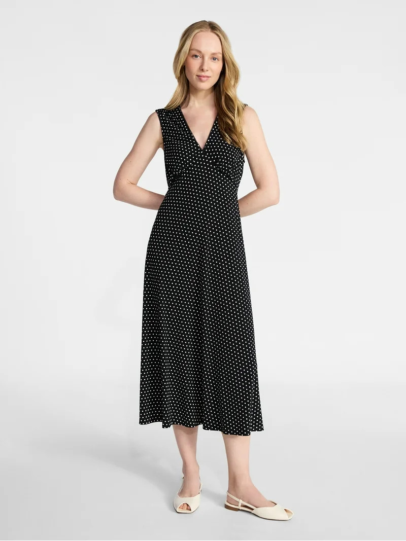 Time and Tru Women's Sleeveless V-Neck Printed Midi Dress, Sizes XS-XXXL | Walmart (US)