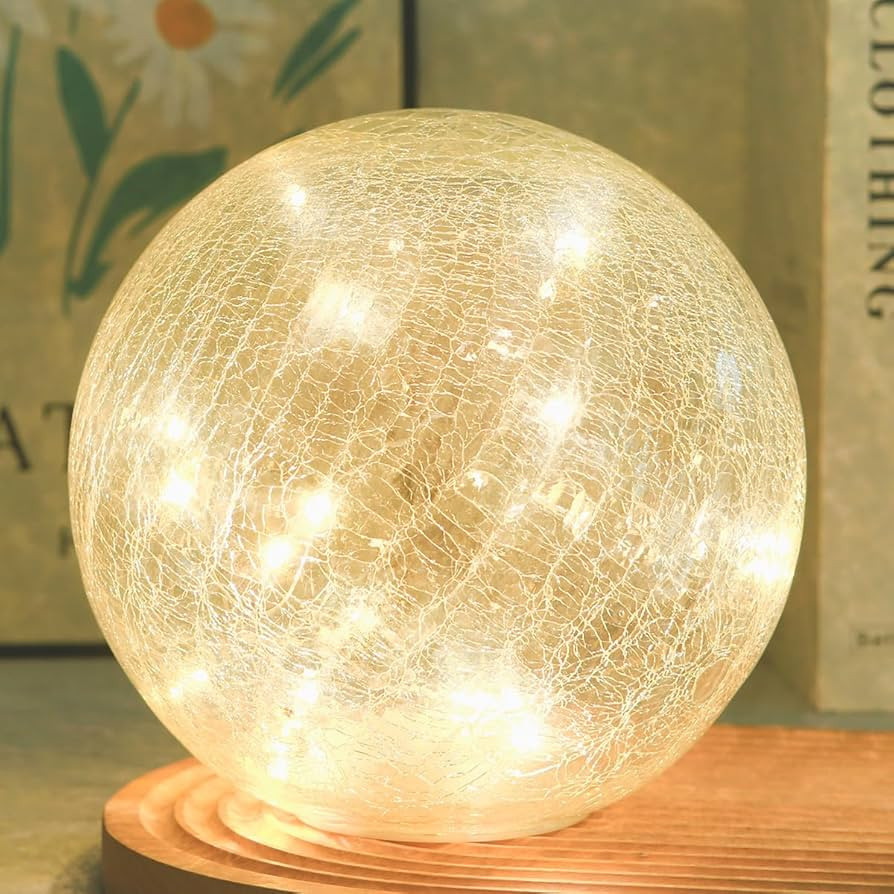 Crackle Globe LED Lamp Battery Operated, Lighted Glass Orb for Festival Christmas Decoration, Gol... | Amazon (US)