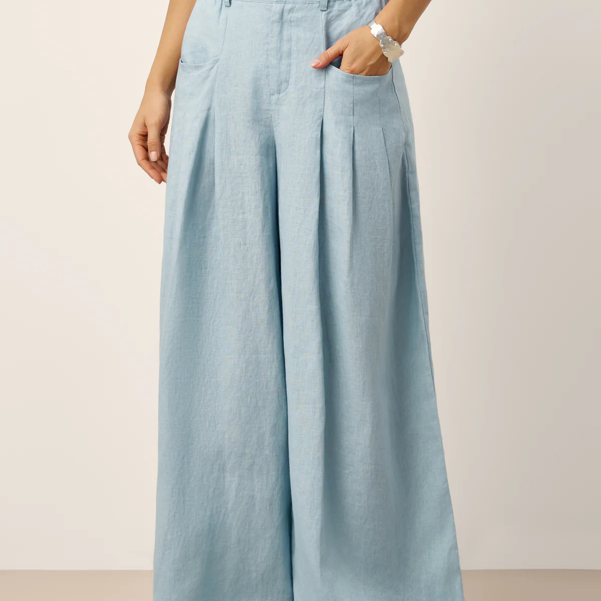 100% Linen Sculpted Pleat Elasticated Back Relaxed Pants VERIDIANA | LINTICO