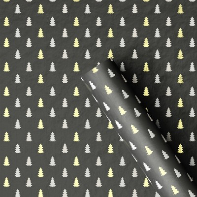 30" 25 sq ft Christmas Roll Wrap Gold/Silver Trees on Black - Wondershop™ | Target