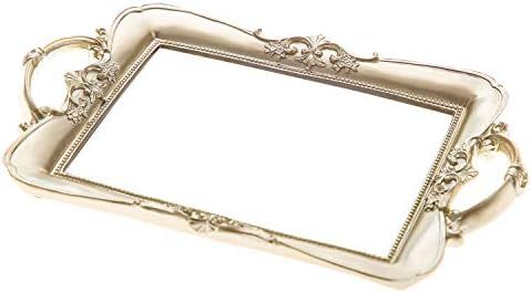 Resin Antique Rectangle Serving Tray with Mirror, Makeup and Jewelry Glass Organizer, Vanity Tray... | Amazon (US)
