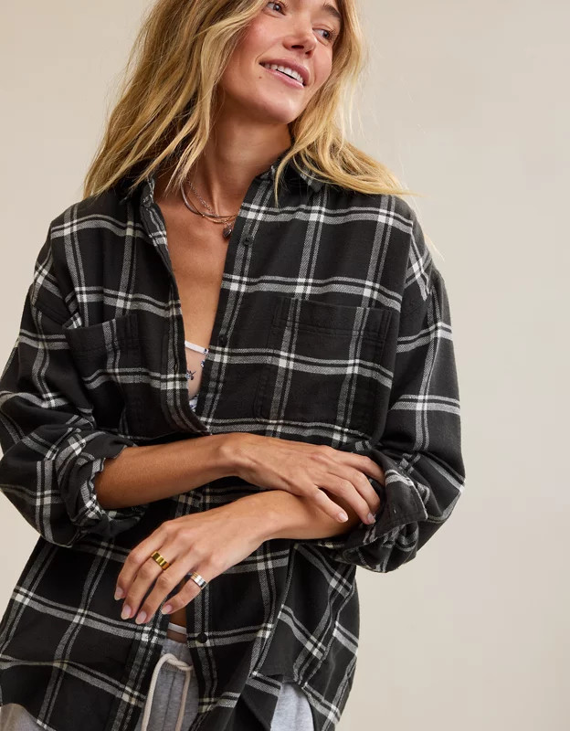 Aerie Anytime Fave Flannel Oversized Shirt | American Eagle Outfitters (US & CA)