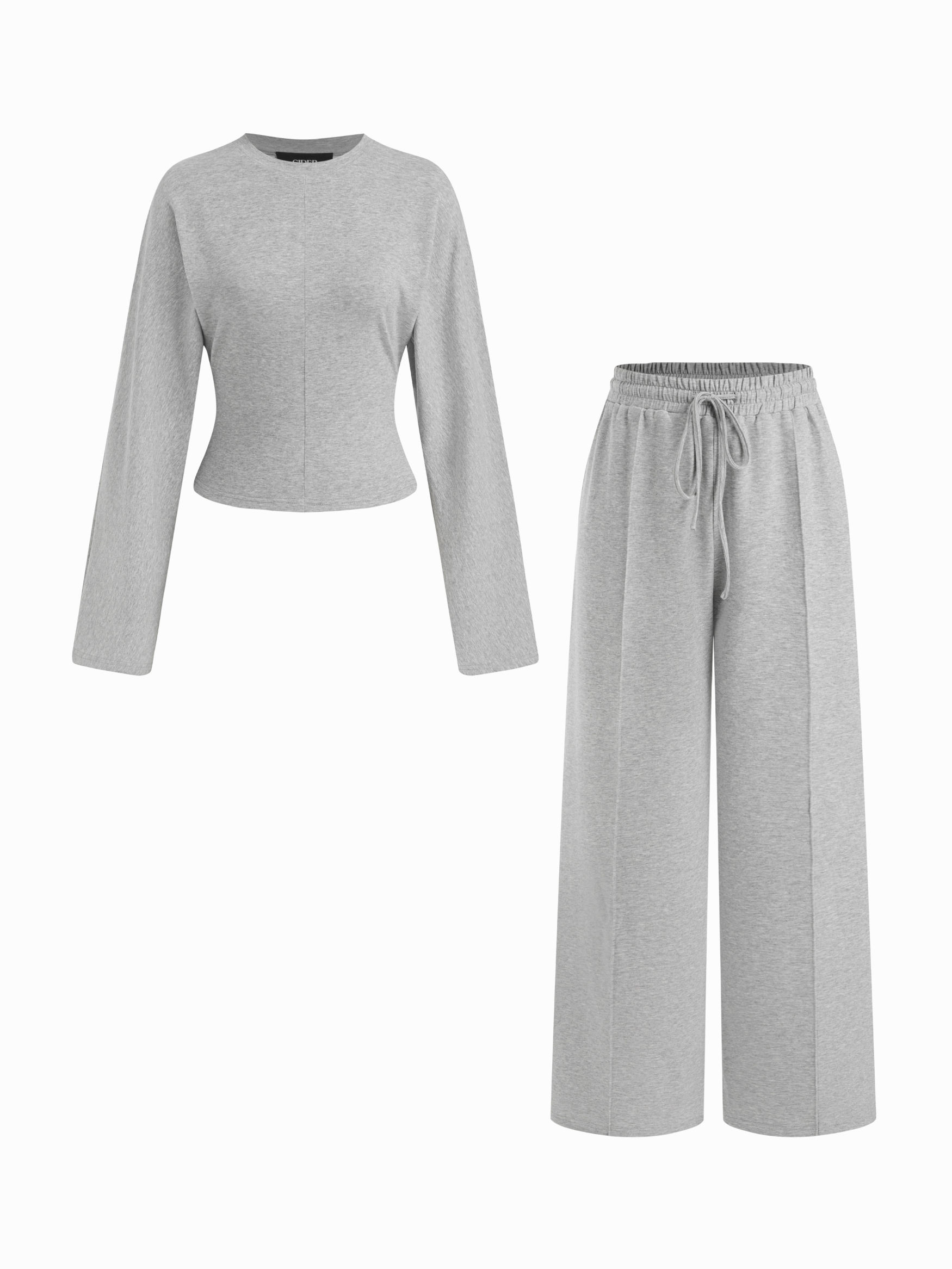 Knit Fabric Cotton-blend Top & Knotted Straight Leg Trousers Set For Daily Casual Gym/Sports | Cider