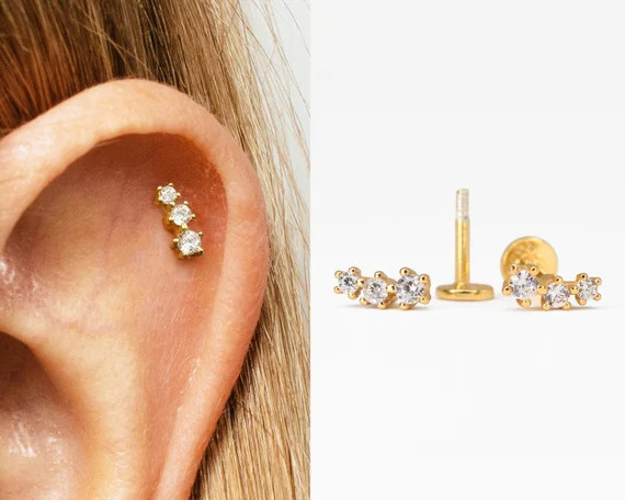 18G Tiny Climber Flat Back Labret Stud Earring  Tragus Stud  | Etsy | Etsy (US)