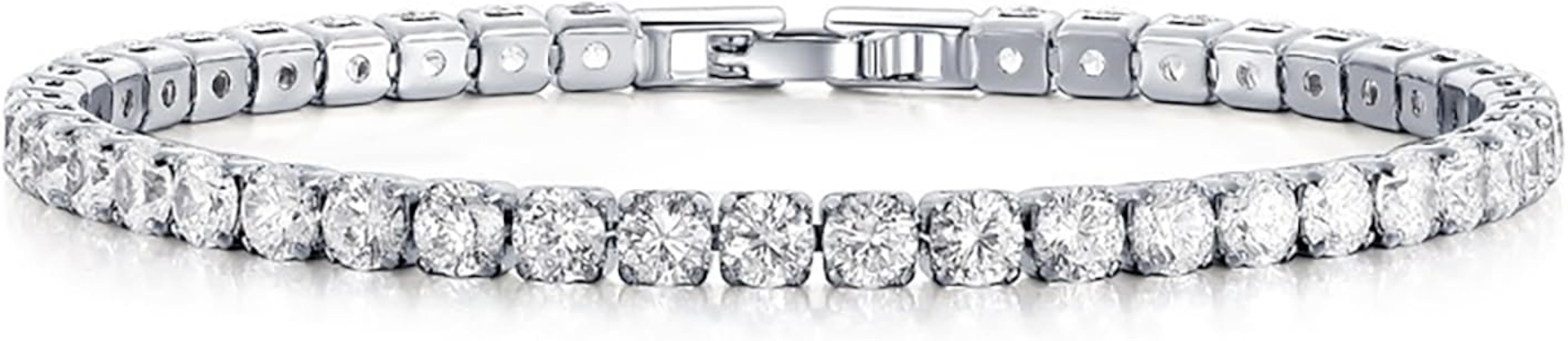 18K Gold/Silver Plated 4mm High Carbon Diamond Classic Tennis Bracelet,Stainless Steel Silver Cha... | Amazon (US)