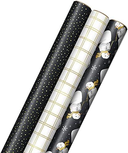 Hallmark Black Christmas Wrapping Paper with Cut Lines on Reverse (3 Rolls: 120 sq. ft. ttl) Char... | Amazon (US)