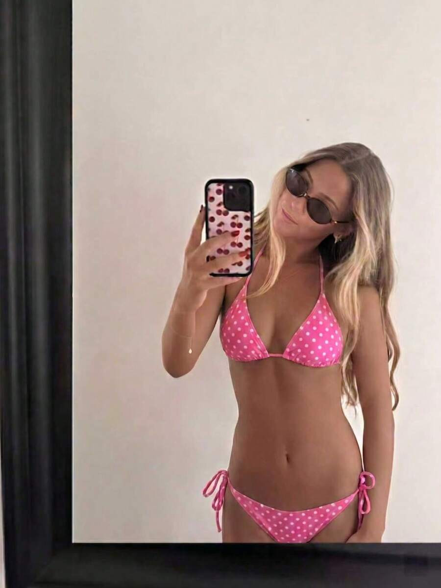 Women's Fashionable & Cute Black And White Polka Dot Design Bikini 2 Pieces Set, Essential For Be... | SHEIN