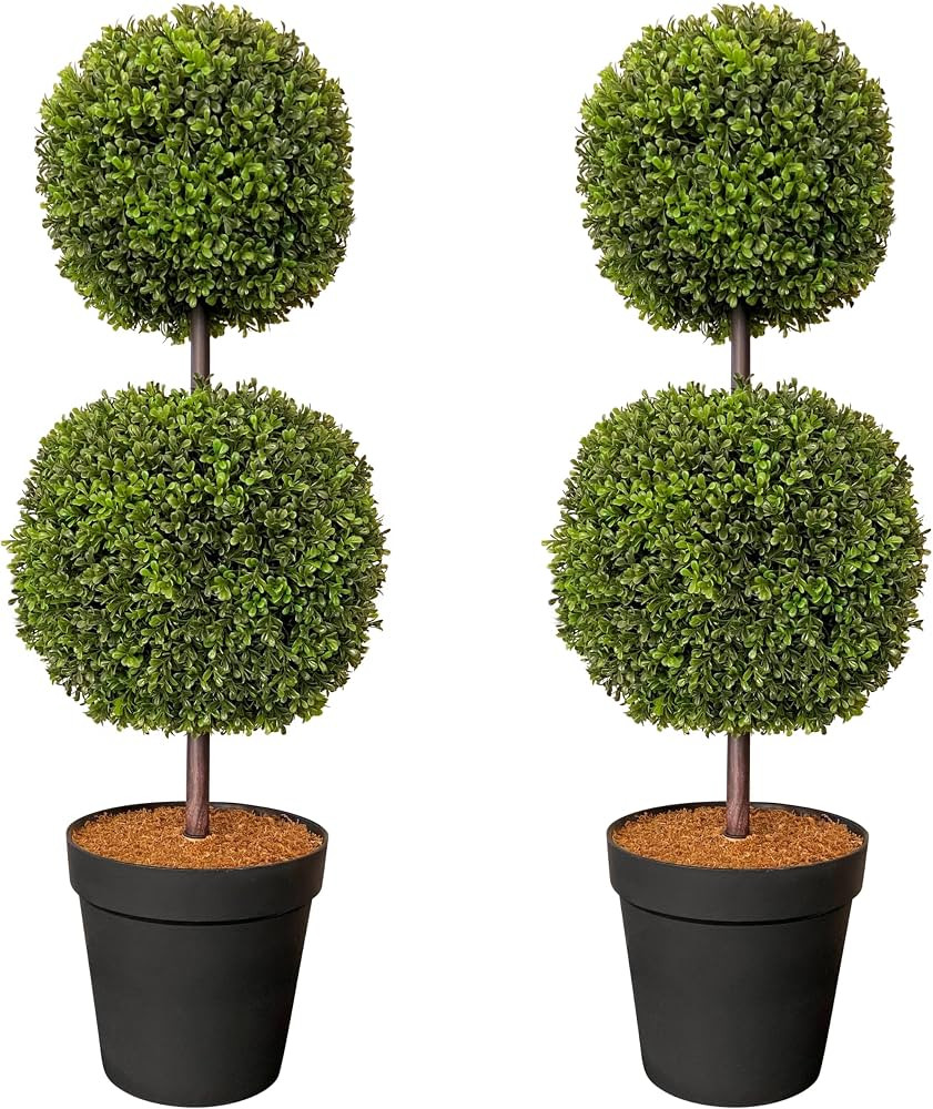 Haute Decor Set of 2 Adjustable Artificial Topiary Tree - Faux Boxwood Double Ball Topiaries for ... | Amazon (US)