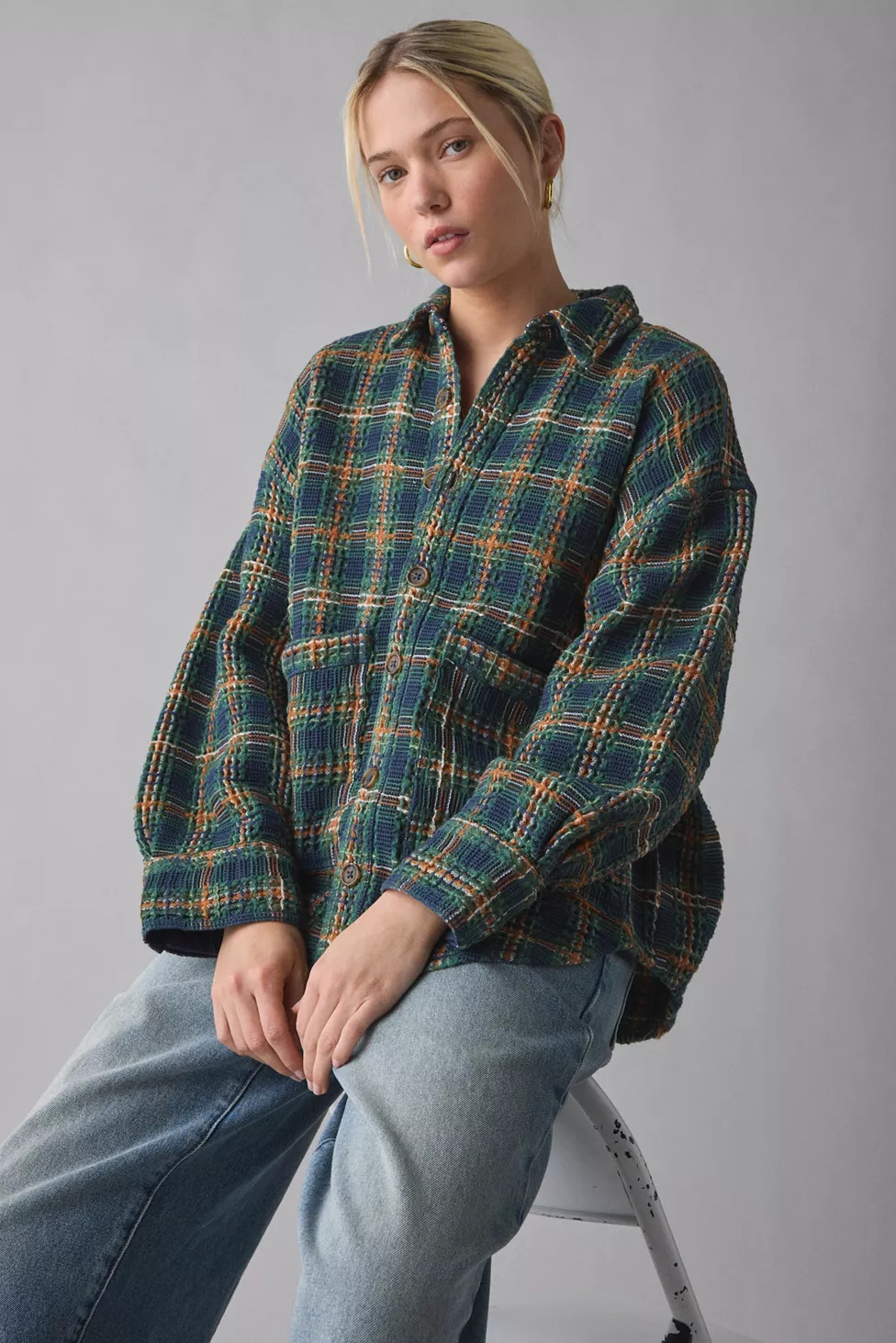 BDG Bryson Waffle Plaid Oversized Button-Down Shirt | Urban Outfitters (US and RoW)