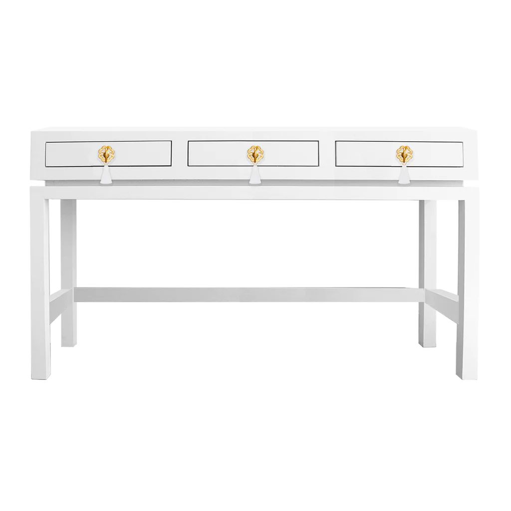 Hamilton Desk with Brass Floral Tassel Hardware | Lo Home by Lauren Haskell Designs