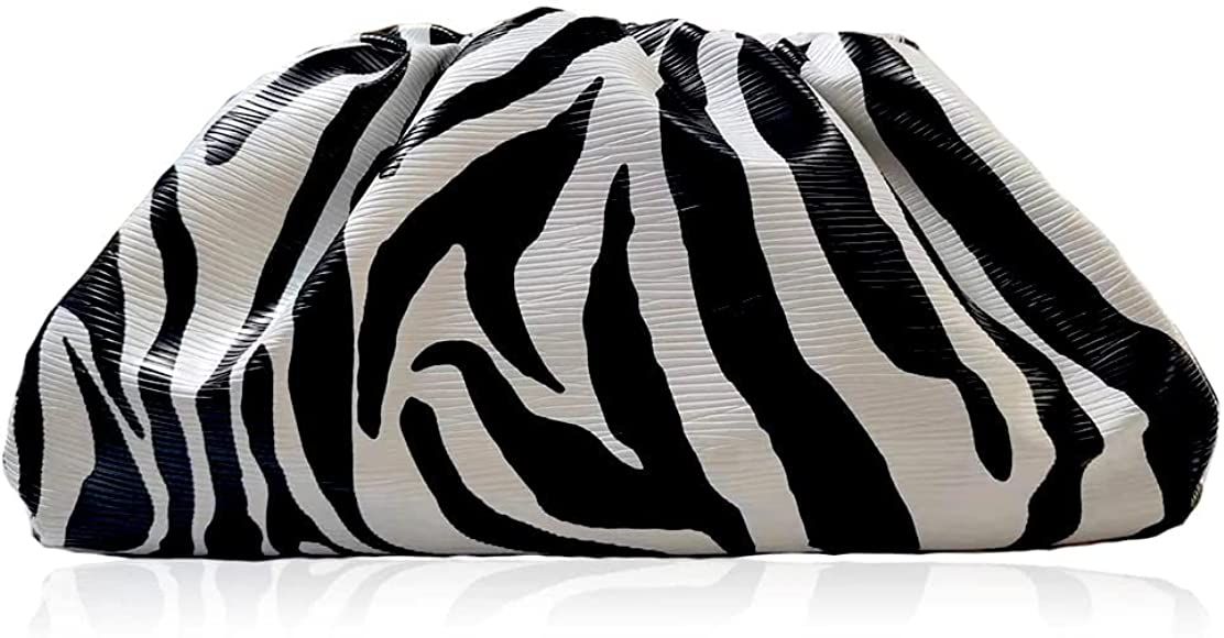 Amazon.com: Fashion Day Clutch Dumpling Bag Zebra Embossing Holographic Cloud Bag Clip Purse Bag ... | Amazon (US)