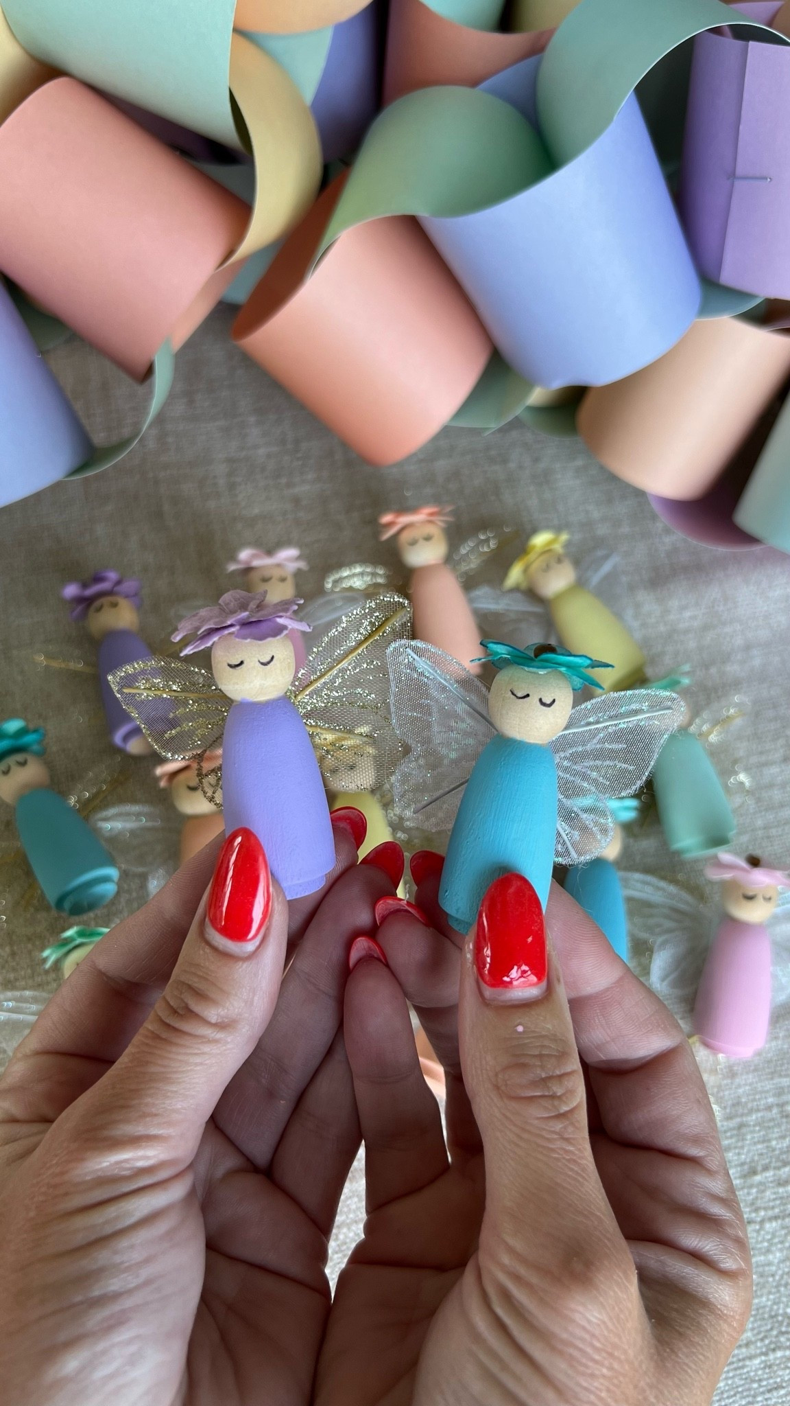 DIY dairy peg dolls

I got the butterfly wings at Hobby lobby and the exact flowers I got were from Michael’s