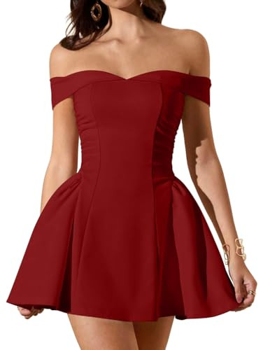 LAGSHIAN Women's Summer Classy Formal Sleeveless Off Shoulder A-line Cocktail Party Mini Dress | Amazon (US)