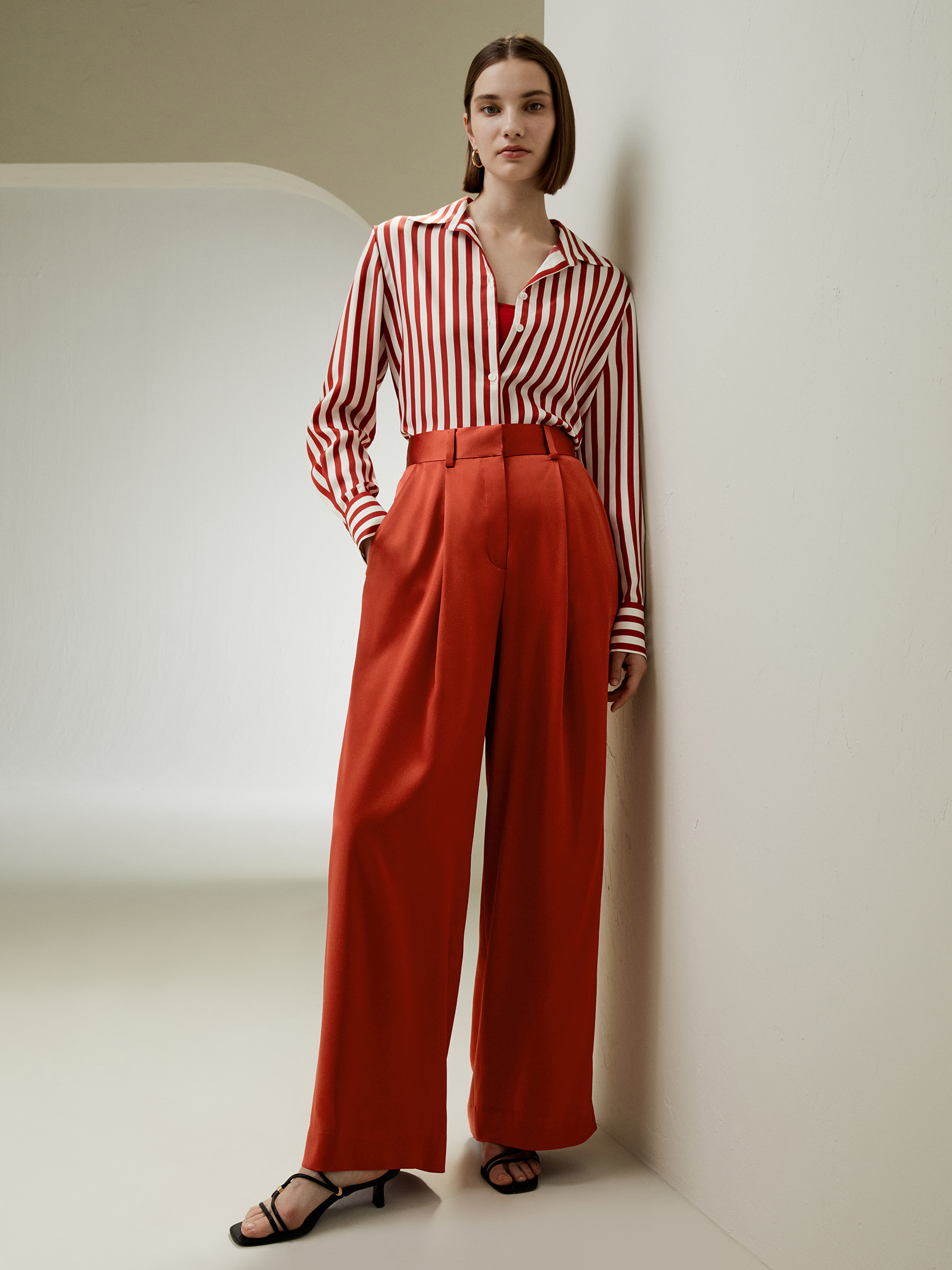 High-Waisted Wide Leg Dense Silk Pants | LilySilk