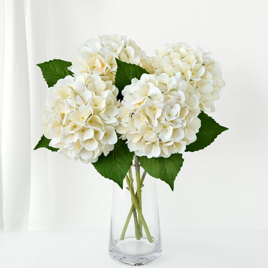 ZYTUYO Cream White Fake Hydrangea Artificial Flowers 4PCS for Home Decor | Amazon (US)