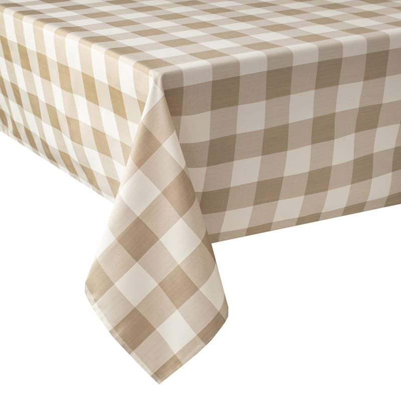 Taupe & Ivory Buffalo Plaid Yarn Dyed Tablecloth, 60x120 | At Home