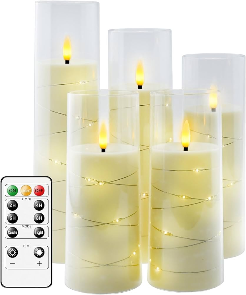 kakoya Flameless LED Candles with Timer 5 Pc Flickering Flameless Candles for Romantic Ambiance a... | Amazon (US)