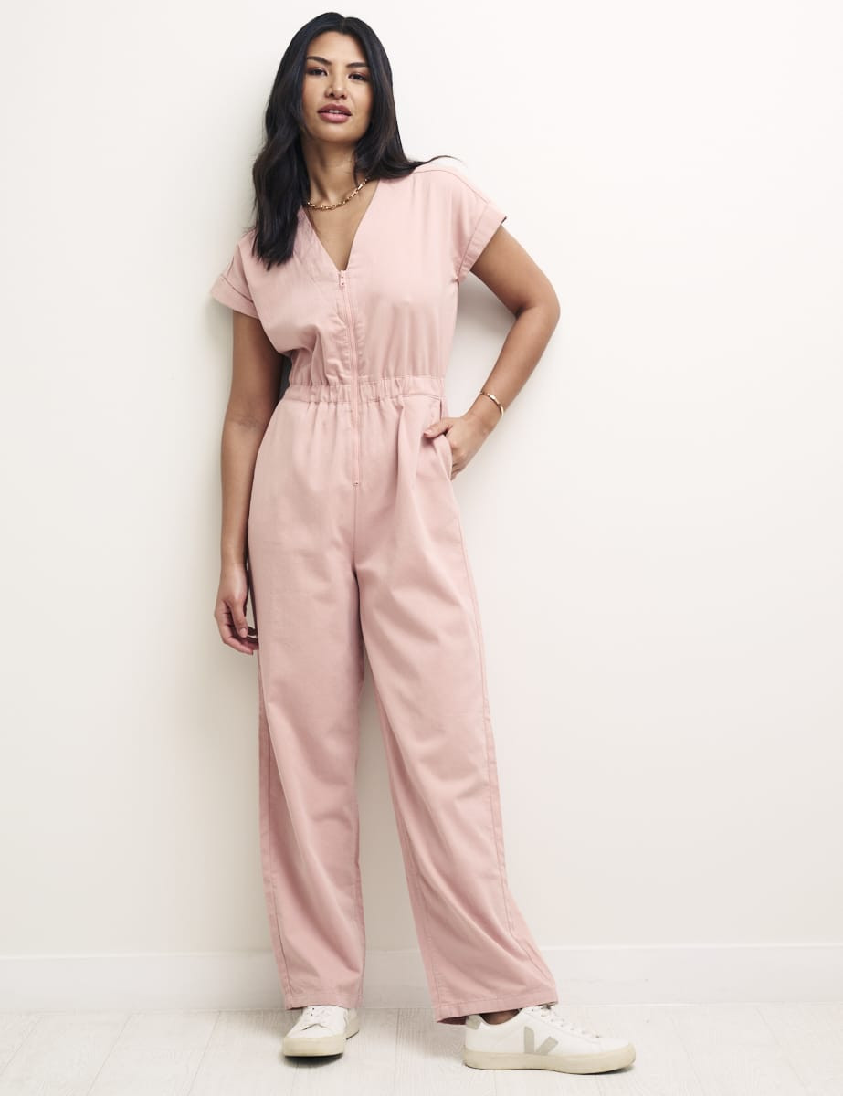 Pink V-Neck Zip Front Cosmos Jumpsuit | Nobody's Child