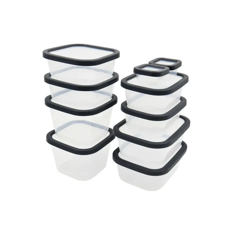 Mainstays Plastic Durable Food Storage Container Set, Gray, 20 Pieces | Walmart (US)