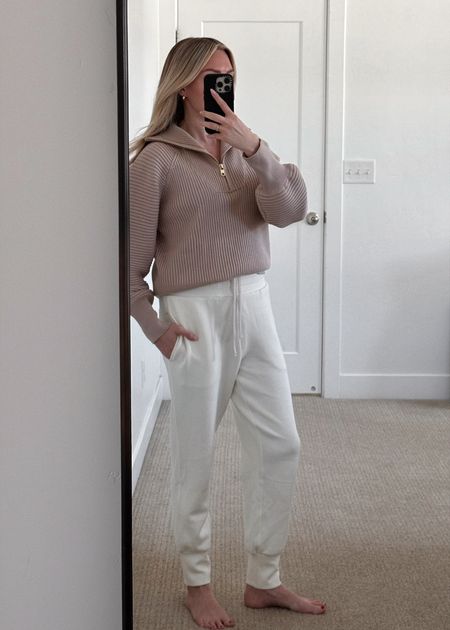 Varley, lounge, street style, neutrals, sweats, ribbed sweater, spring style 

#LTKstyletip