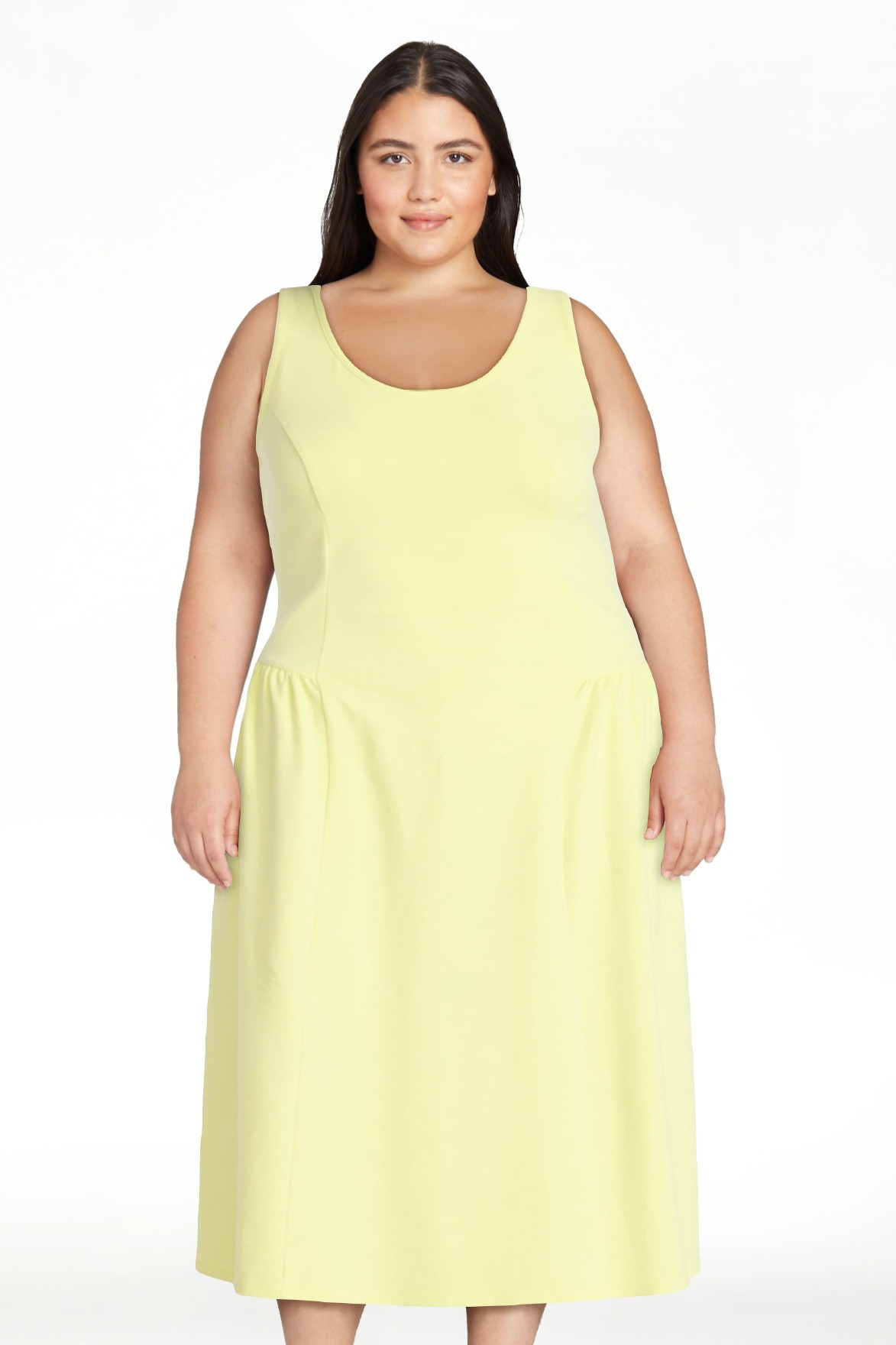 Scoop Women's and Women's Plus Stretch Cotton Blend Midi Basque Dress, Sizes XS-4X | Walmart (US)