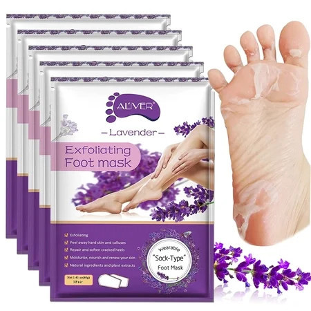 ALIVER Lavender Foot Peel Mask Baby Soft Foot Exfoliant Feet Peel Mask, 5 Pcs | Walmart (US)