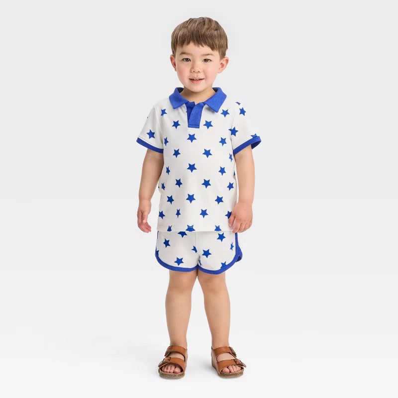 Toddler Boys' Short Sleeve Blue Star Polo and Shorts Set - Cat & Jack™ Off-White | Target