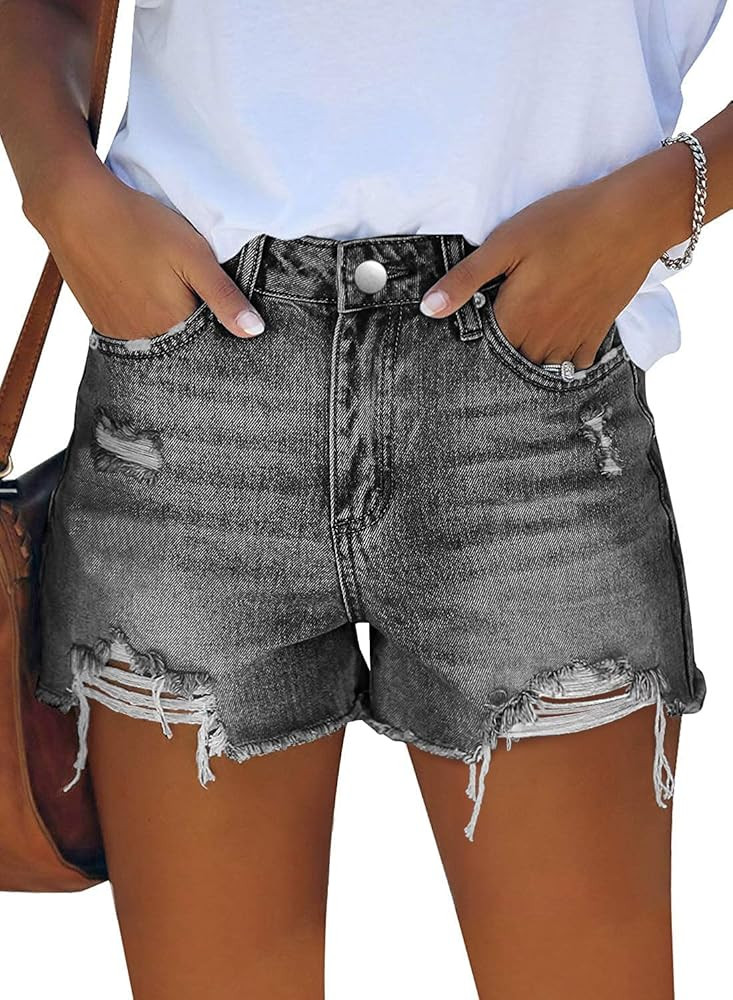 onlypuff Jean Shorts for Women Cut Off Denim Short High Waisted Summer Shorts Ripped | Amazon (US)