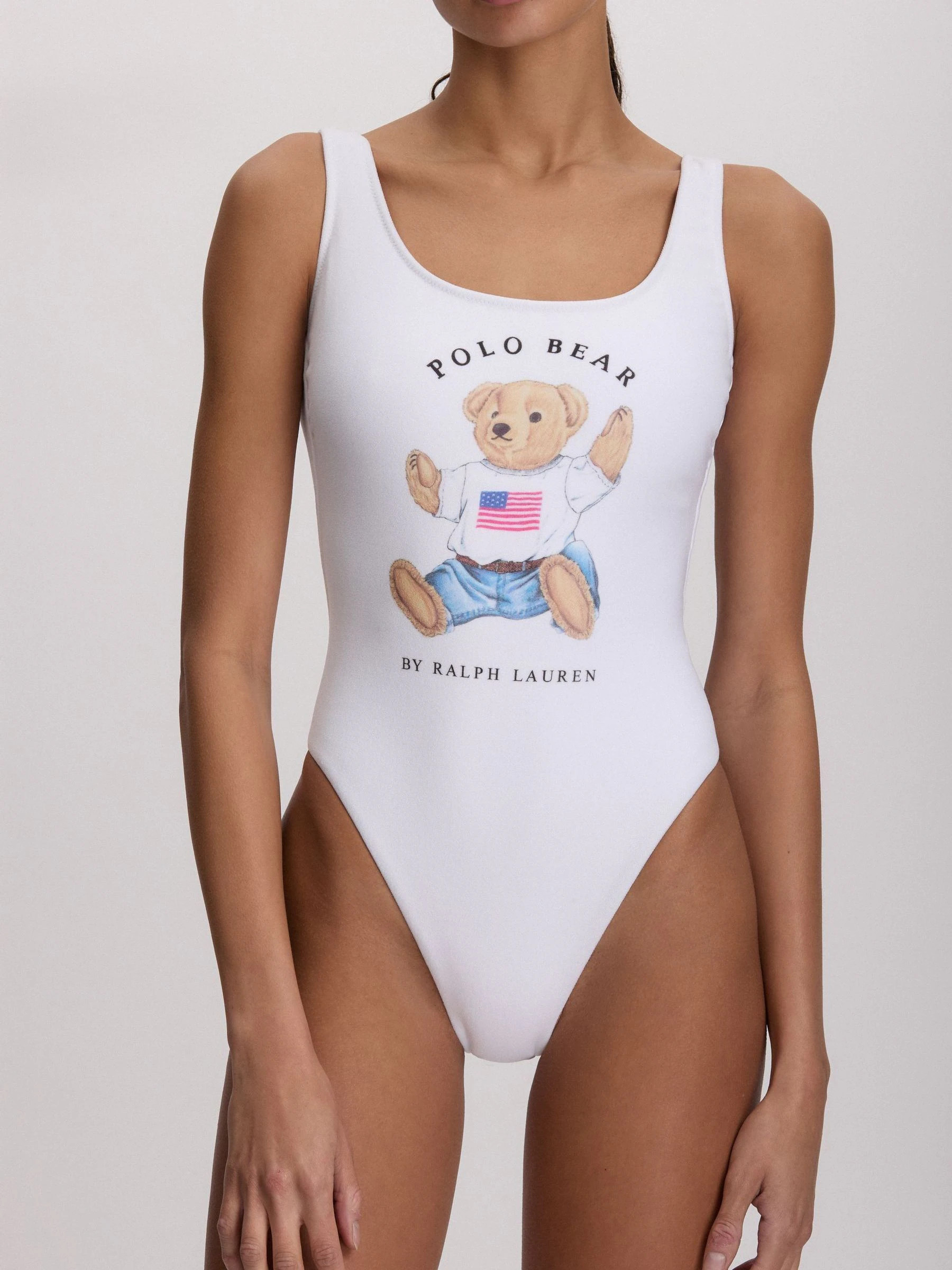 Polo Ralph Lauren Polo Ralph Lauren White Terry Printed Polo Bear Scoop Tank Swimsuit | Next US