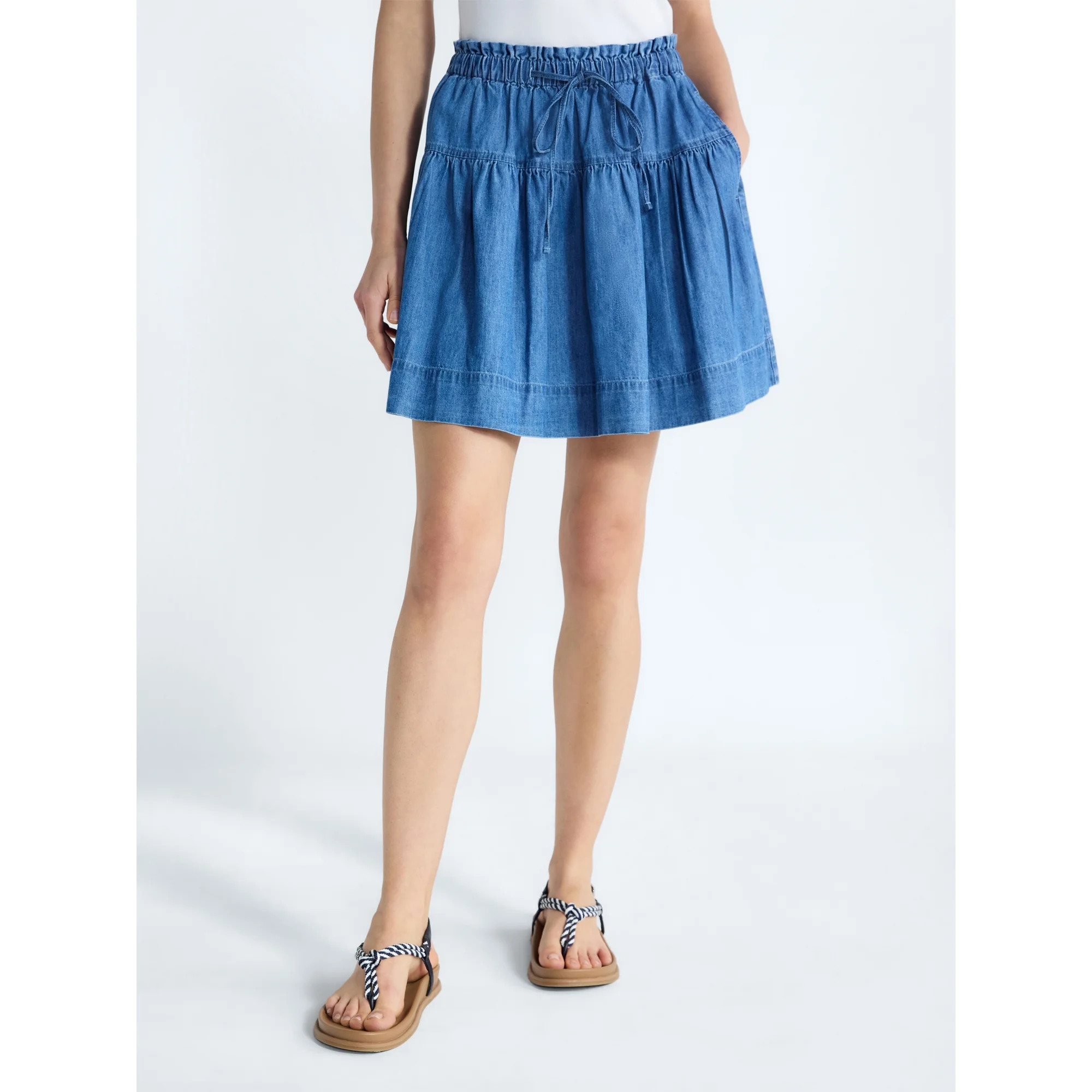 Free Assembly Women's Tiered Denim Mini Skirt, Sizes XS-XXL | Walmart (US)