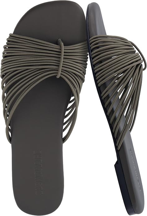 CUSHIONAIRE Lanky Strappy Sandals for Women, Trendy Multi-Strap Square Toe Flat Slide Womens Sand... | Amazon (US)