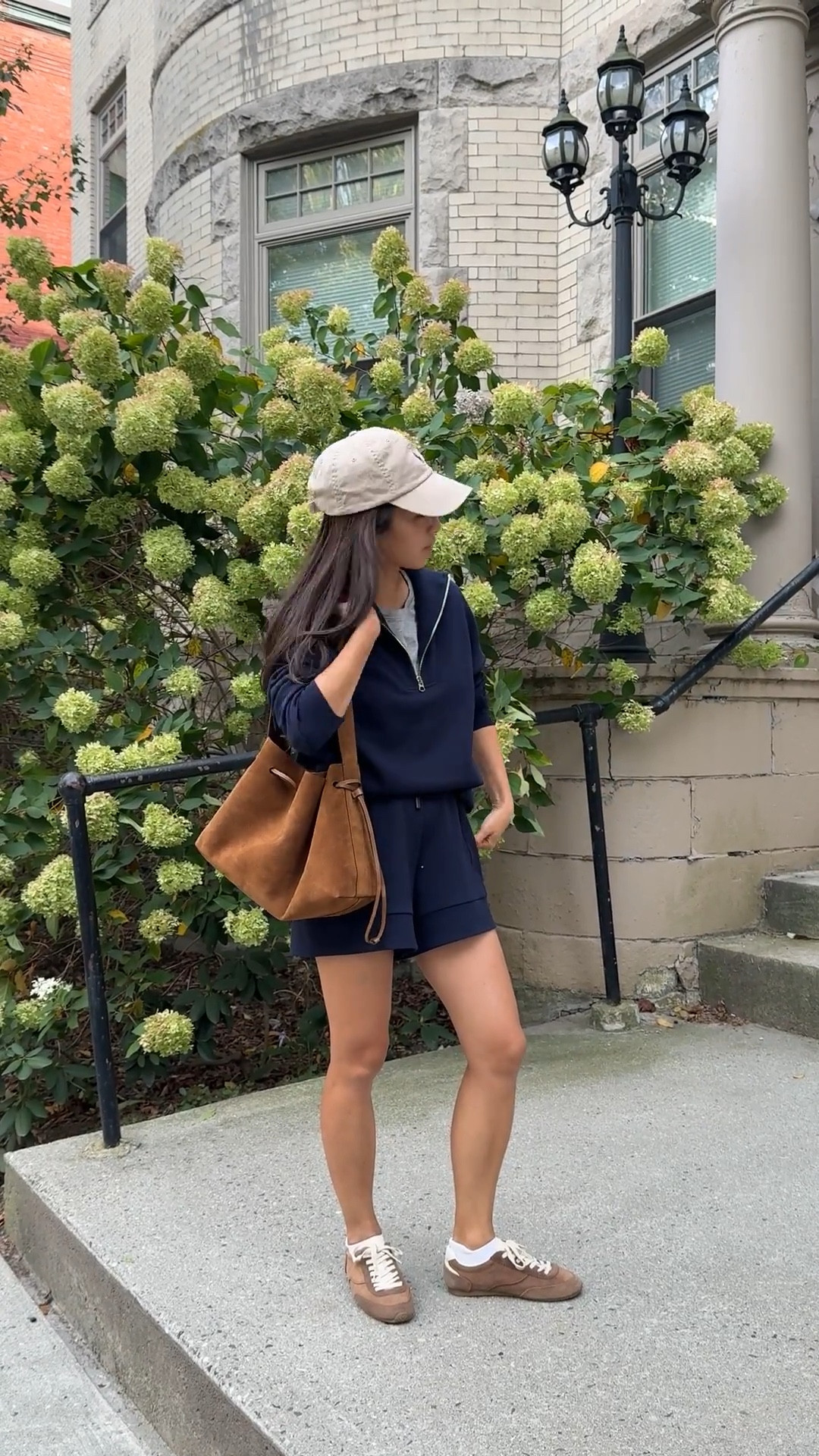 My most worn, super soft matching set. If it’s warm the sweatshirt just goes over my shoulders. Also own and love the green set linked in xxs

• Varley navy sweatshirt xxs - so soft and luxe feeling for loungewear. I wear my navy and brown sets the most since they don’t show stains!

I also have the matching petite friendly 25 inch jogger bottoms for when it gets cooler out. 

• Varley shorts xxs , petite friendly as well

• Madewell suede drawstring shoulder bag

• Zara suede sneakers 5, Bombas socks S

• Polo hat

• Everlane Great tee Xs size up 

Travel outfit, school drop off, easy mom style, matching sets

#LTKPetite #LTKTravel #LTKActive