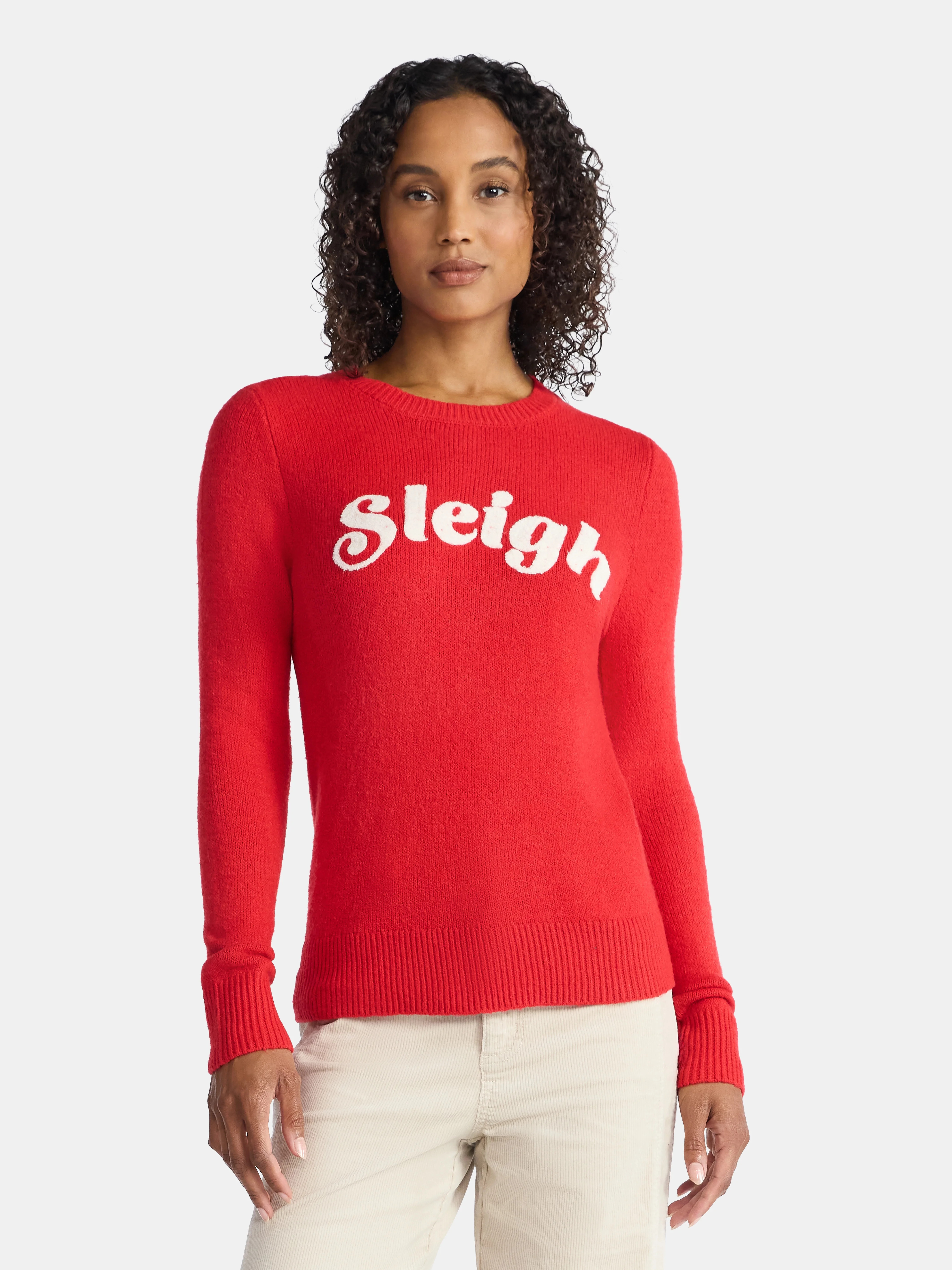 Time and Tru Women's and Women's Plus Holiday Talking Sweater with Long Sleeves, Midweight, Sizes... | Walmart (US)