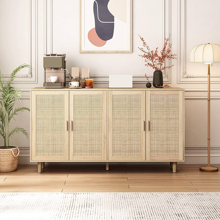 Modern Elegant Functional Storage Cabinet, 4-Door Sideboard Buffet Cabinet, for Kitchen Bedroom O... | Amazon (US)