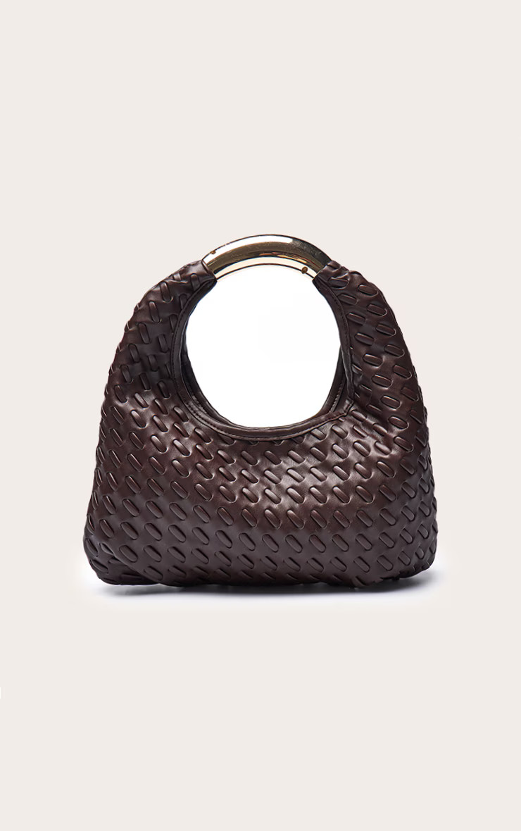Chocolate PU Weave Metal Handle Shoulder Bag | PrettyLittleThing UK