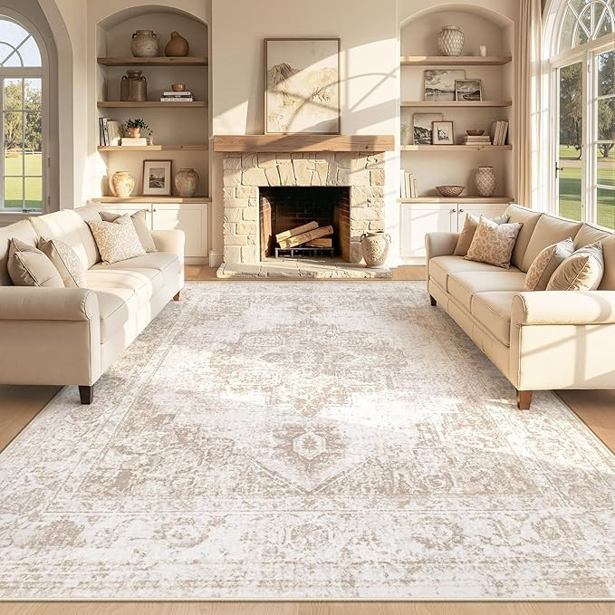 Area Rug 8x10 Vintage Rug: Large Washable Indoor Medallion Rugs Low Pile Distressed Floor Carpet ... | Amazon (US)