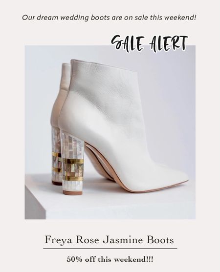 The most dreamy white wedding boots are on major sale this weekend - 50% off with code ALLABOUTBOOTS - I’ve never seen them discounted this much!! This is your sign if they are on your wish list too!! 

#LTKSaleAlert #LTKWedding #LTKShoeCrush