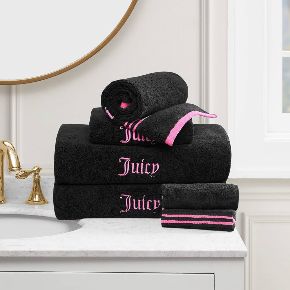 Juicy Couture Black/Hot Pink Neon Border Bath Towels 6-Piece 100% Cotton Bath Towel Set | Amazon (CA)