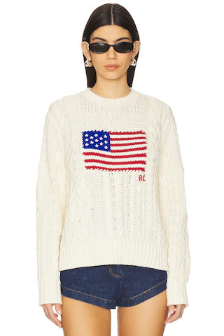 Polo Ralph Lauren Aran-knit Flag Cotton Sweater in Cream from Revolve.com | Revolve Clothing (Global)