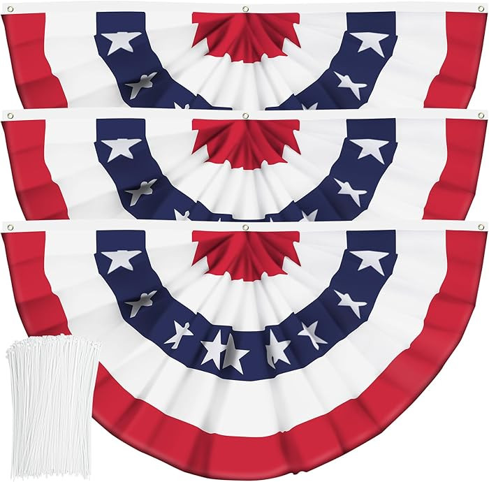 USA Pleated Fan Banner Patriotic Half Flag with Canvas Header and Brass Grommets for 4th of July ... | Amazon (US)