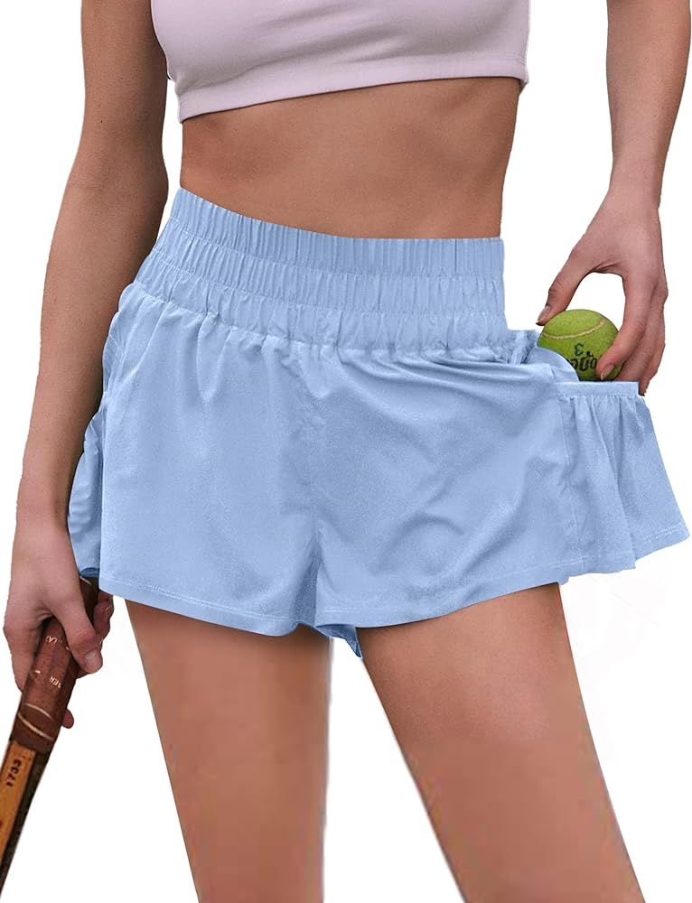 Womens Athletic Shorts High Waisted Running Shorts Gym Elastic Workout Shorts Tennis Yoga Hiking ... | Amazon (US)