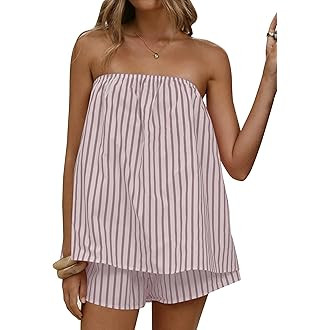 Women 2 Piece Matching Sets Striped Tube Top Shorts Sets Summer Vacation Outfits Y2K Going Out To... | Amazon (US)
